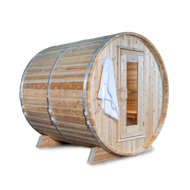 Dundalk Leisurecraft 84-Inch 4-Person Canadian Timber Harmony Barrel Sauna With Solid Wood Benches [CTC22W] (SAK96842) by SAKSBY WHOLESALE