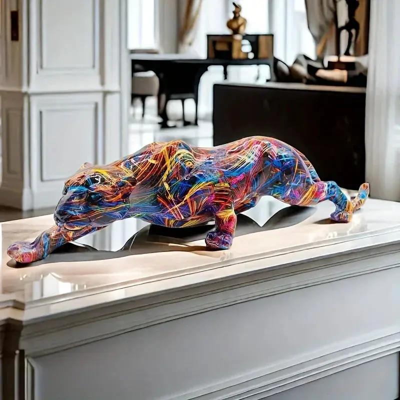 Abstract Multicolor Leopard Sculpture Decorative Table Accent by House Of Avana