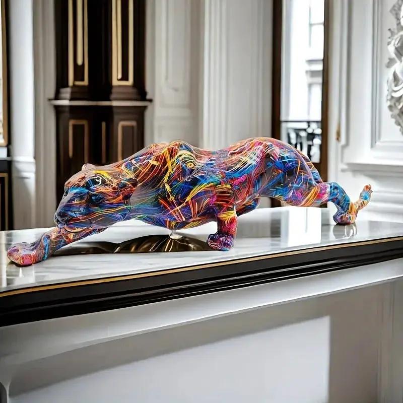 Abstract Multicolor Leopard Sculpture Decorative Table Accent by House Of Avana