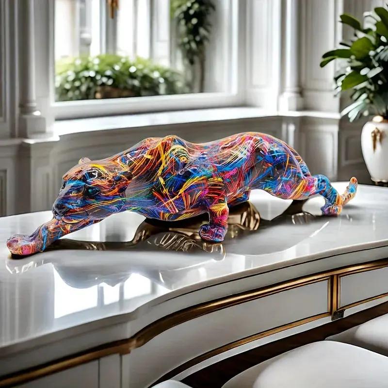 Abstract Multicolor Leopard Sculpture Decorative Table Accent by House Of Avana