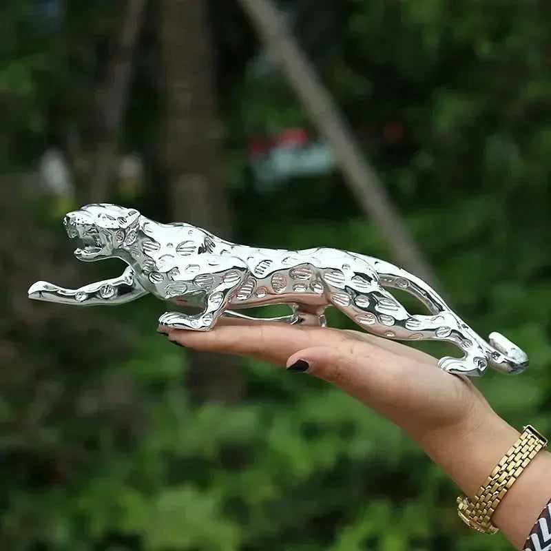 Silver Leopard Decorative Tabletop Sculpture for Home and Office Decor by House Of Avana