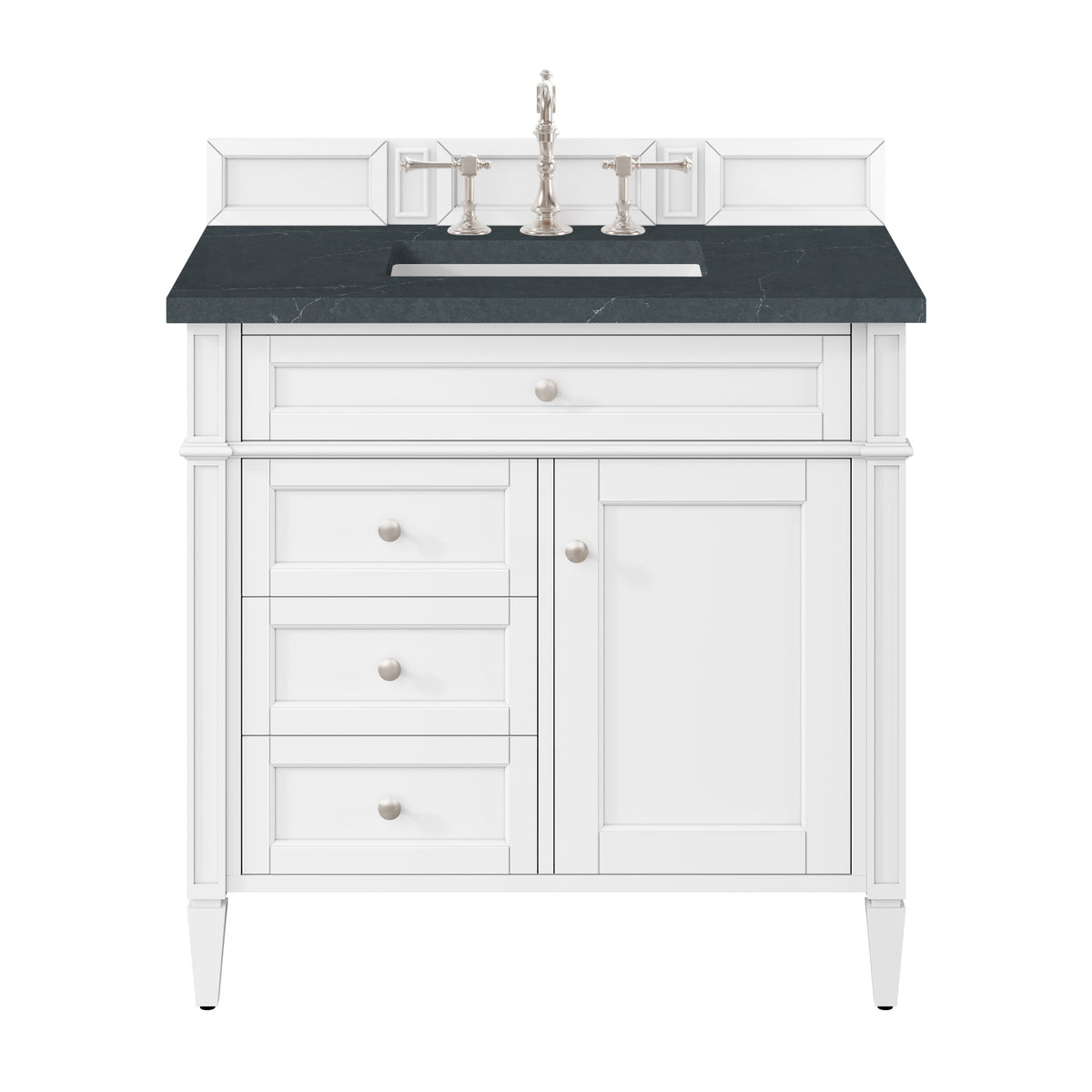 James Martin Brittany 36" Single Bathroom Vanity, Bright White with Charcoal Soapstone countertop