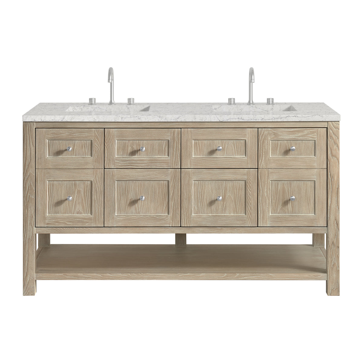 James Martin Breckenridge 60" Double Bathroom Vanity, Whitewashed Oak with Eternal Jasmine Pearl (FreePower) countertop