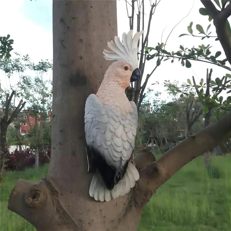 [Lifelike Resin Parrot] Classic White and Pink Resin Parrot Sculpture - Lifelike Outdoor Garden Tree Hanging Decoration, No Electricity Needed, Perfect for Thanksgiving Decor, Bird Decor by House Of Avana