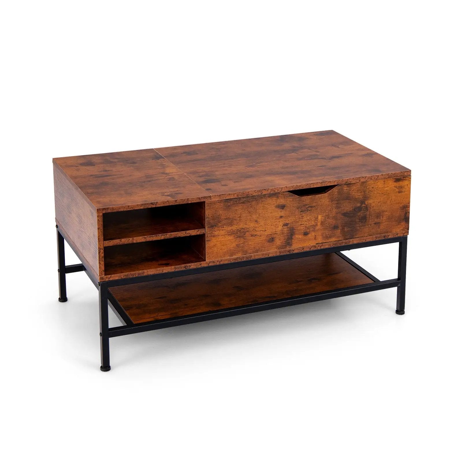 Lift Top Coffee Table with Hidden Compartment and Removable Storage Shelf-Rustic Brown by DirectDeals