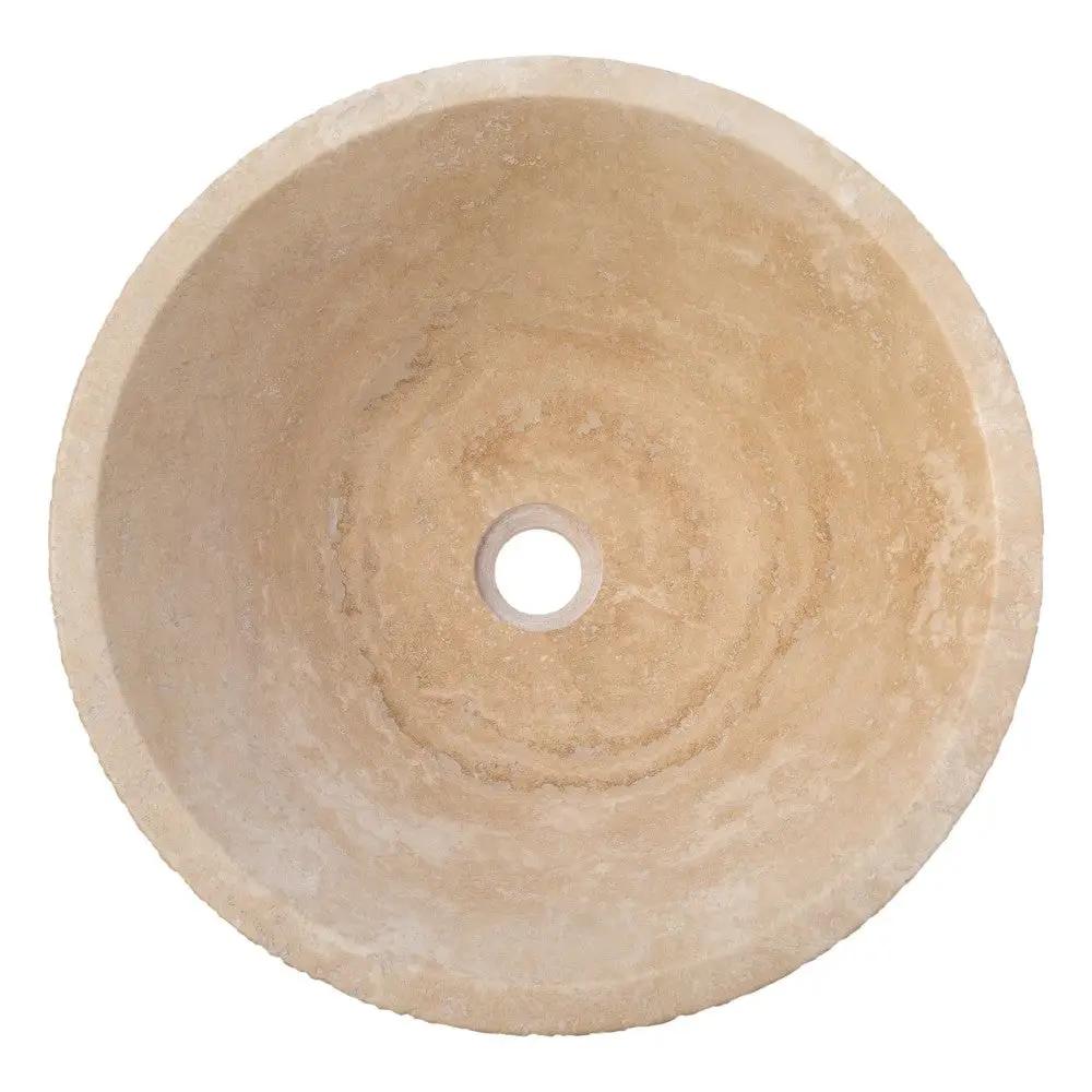 Light Beige Turkish Travertine Vessel Sink V-Shape 16x6 Handcrafted Honed Sandblasted by GobekDesign