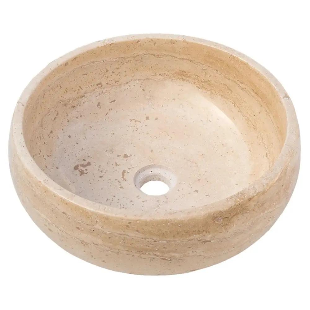 Light Beige Travertine Natural Stone Vessel Sink Polished 16x6 by GobekDesign