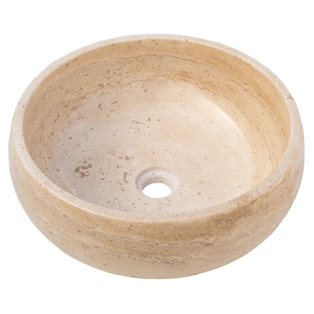 Light Beige Travertine Natural Stone Vessel Sink Filled and Polished (D)16" (H)6" by GobekDesign
