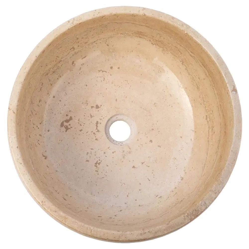 Light Beige Travertine Natural Stone Vessel Sink Polished 16x6 by GobekDesign