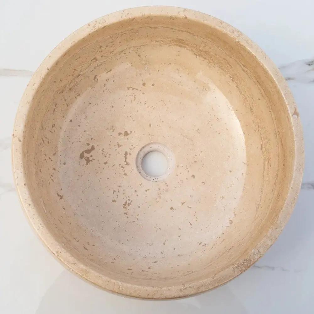 Light Beige Travertine Natural Stone Vessel Sink Polished 16x6 by GobekDesign