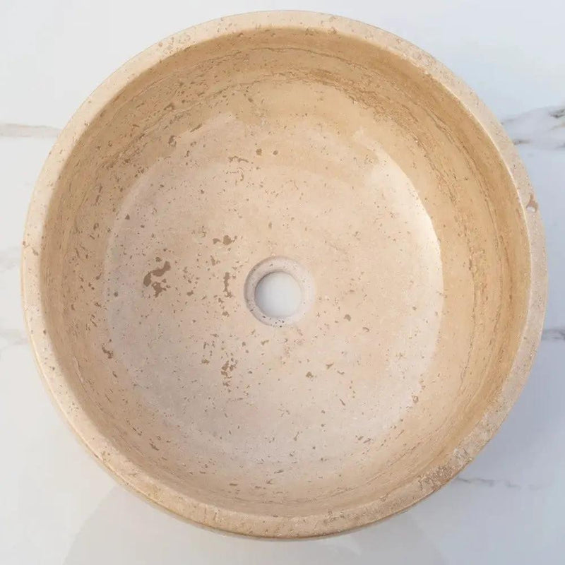 Light Beige Travertine Natural Stone Vessel Sink Filled and Polished (D)16" (H)6" by GobekDesign
