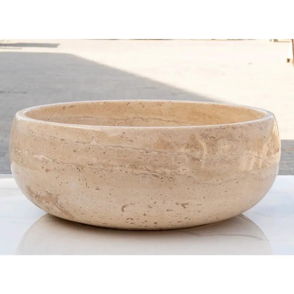 Light Beige Travertine Natural Stone Vessel Sink Polished 16x6 by GobekDesign