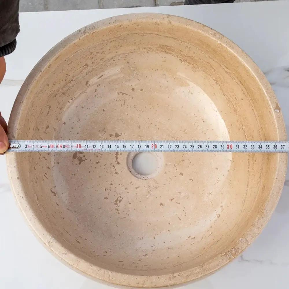 Light Beige Travertine Natural Stone Vessel Sink Polished 16x6 by GobekDesign