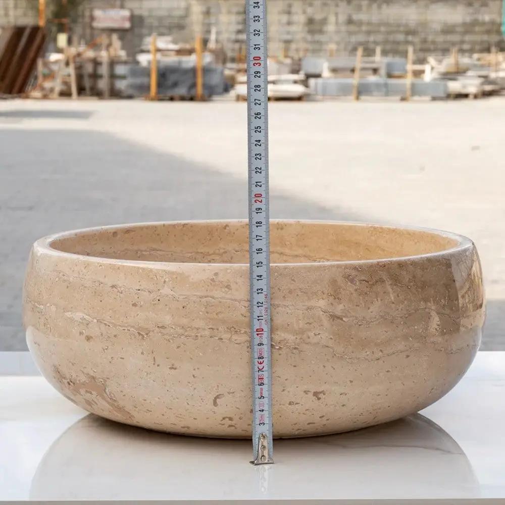 Light Beige Travertine Natural Stone Vessel Sink Polished 16x6 by GobekDesign