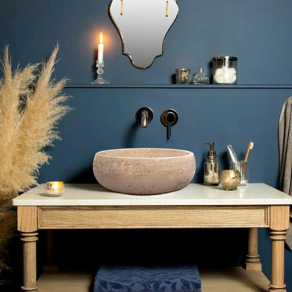 Light Beige Travertine Natural Stone Vessel Sink Polished 16x6