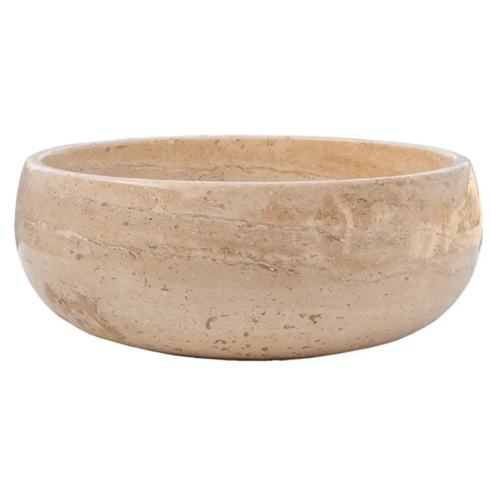 Light Beige Travertine Natural Stone Vessel Sink Polished 16x6 by GobekDesign