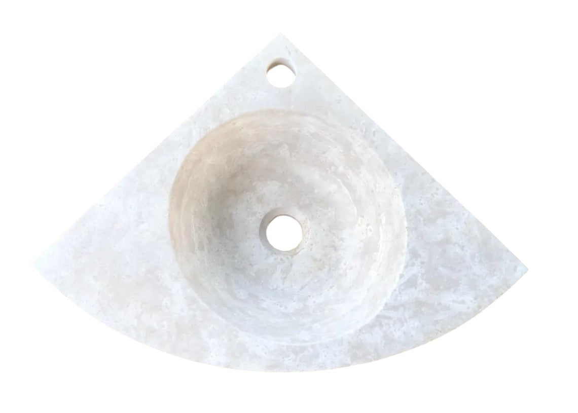 Light Beige Travertine Handcrafted Vessel Corner Sink Wall Mount 15.7 x 15.7 by GobekDesign