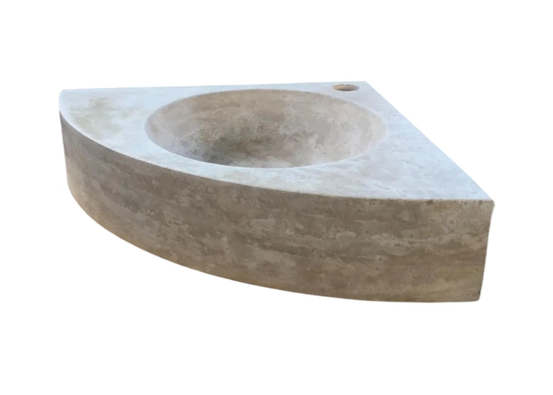 Light Beige Travertine Handcrafted Vessel Corner Sink Wall Mount 15.7 x 15.7 by GobekDesign