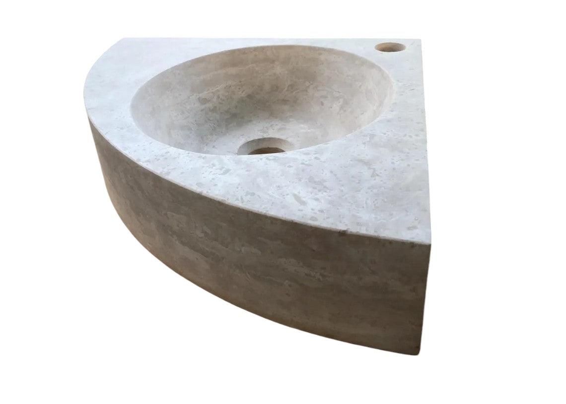 Light Beige Travertine Handcrafted Vessel Corner Sink Wall Mount 15.7 x 15.7 by GobekDesign
