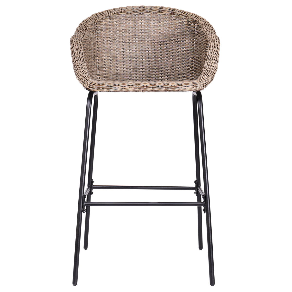 Light Brown Outdoor Metal Wicker Barstool Set of 2 with Iron Frames, photo 4 of 15
