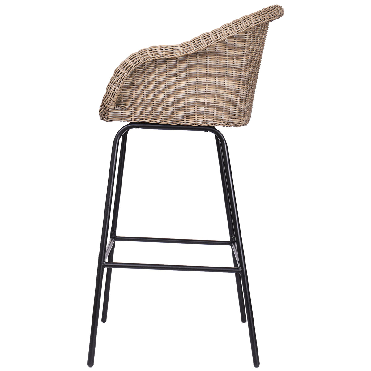 Light Brown Outdoor Metal Wicker Barstool Set of 2 with Iron Frames, photo 6 of 15