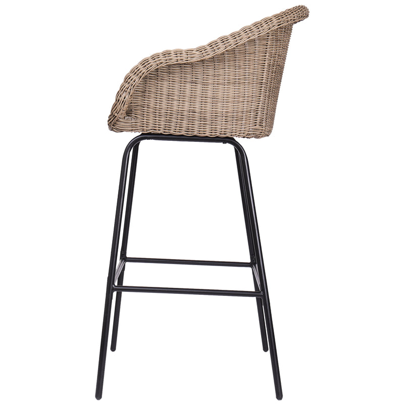Light Brown Outdoor Metal Wicker Barstool Set of 2 with Iron Frames, photo 6 of 15