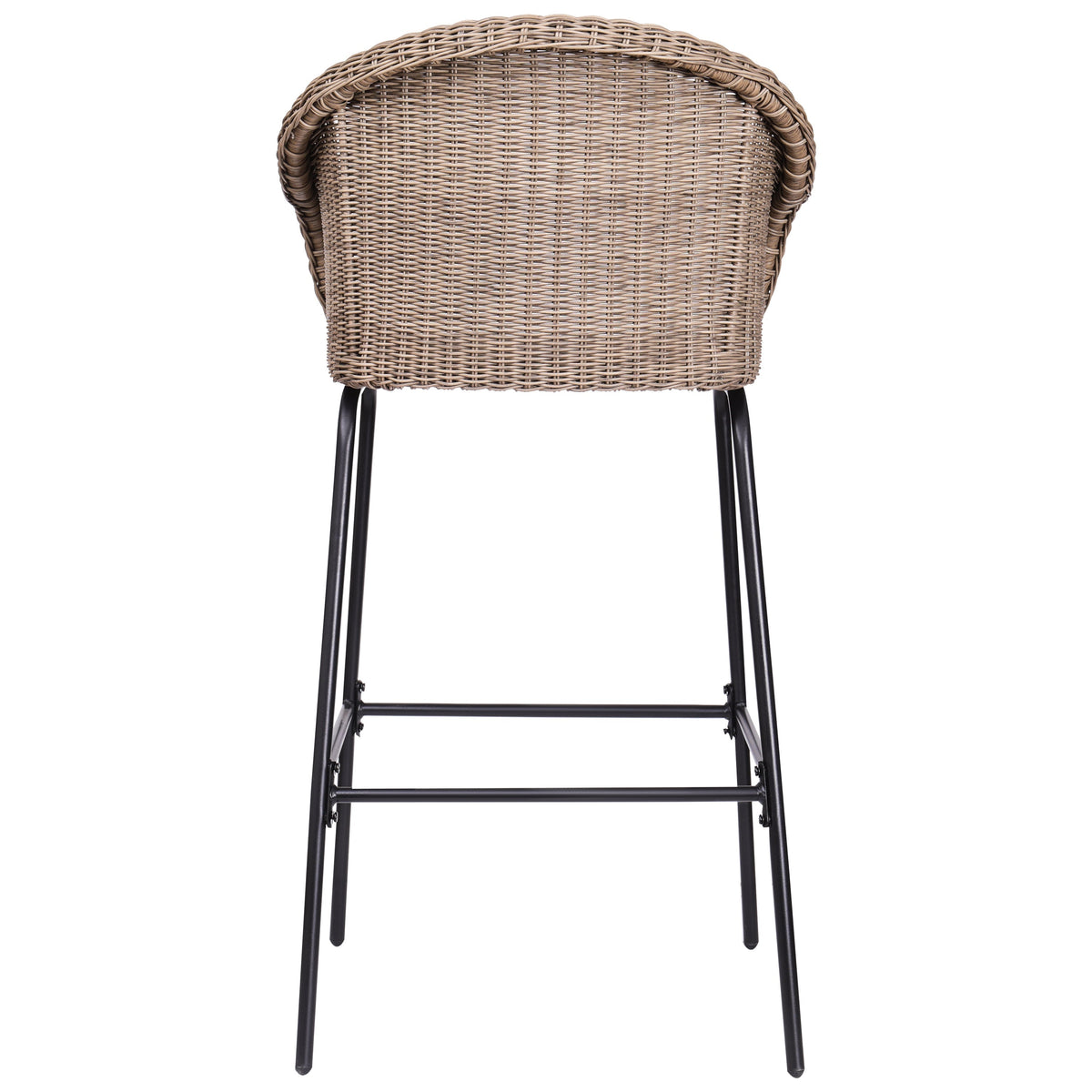 Light Brown Outdoor Metal Wicker Barstool Set of 2 with Iron Frames, photo 7 of 15