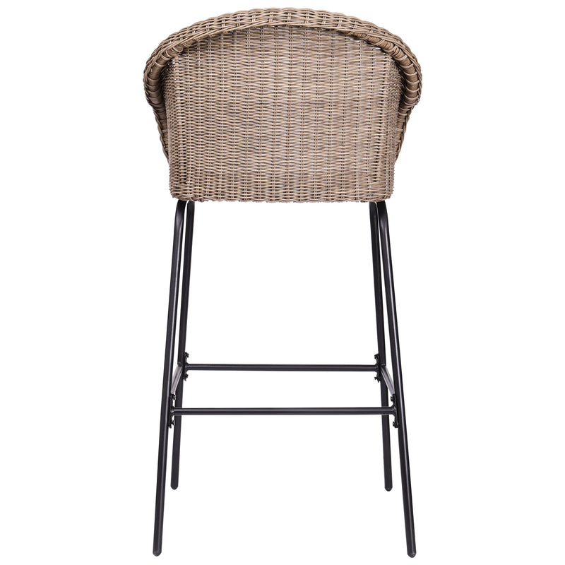 Light Brown Outdoor Metal Wicker Barstool Set of 2 with Iron Frames, photo 7 of 15