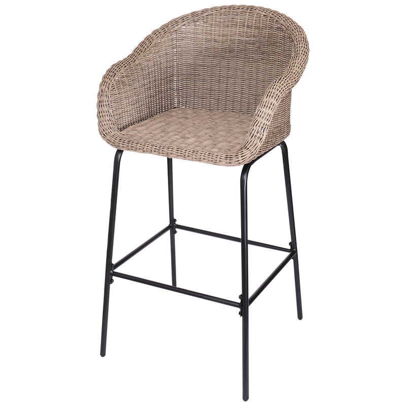 Light Brown Outdoor Metal Wicker Barstool Set of 2 with Iron Frames, photo 9 of 15