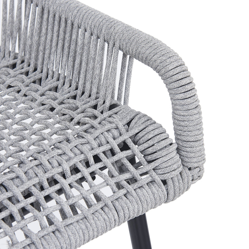 Light Gray Rope Outdoor Bar Stool Set with UV Resistance - Set of 2, photo 11 of 14