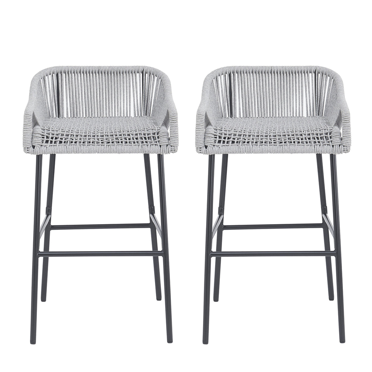 Light Gray Rope Outdoor Bar Stool Set with UV Resistance - Set of 2, photo 2 of 14