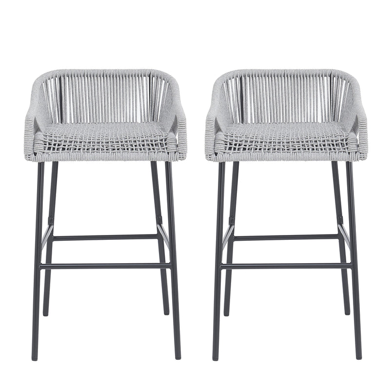 Light Gray Rope Outdoor Bar Stool Set with UV Resistance - Set of 2, photo 2 of 14