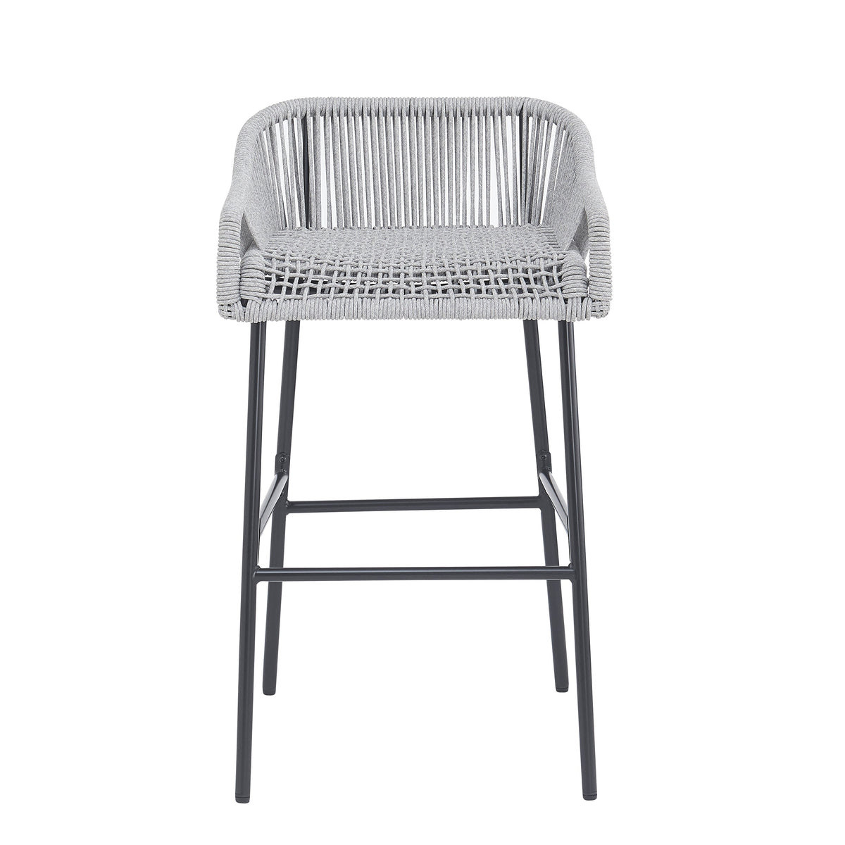 Light Gray Rope Outdoor Bar Stool Set with UV Resistance - Set of 2, photo 3 of 14