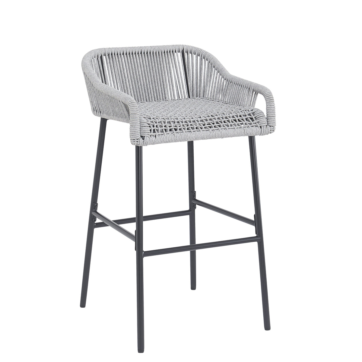 Light Gray Rope Outdoor Bar Stool Set with UV Resistance - Set of 2, photo 4 of 14