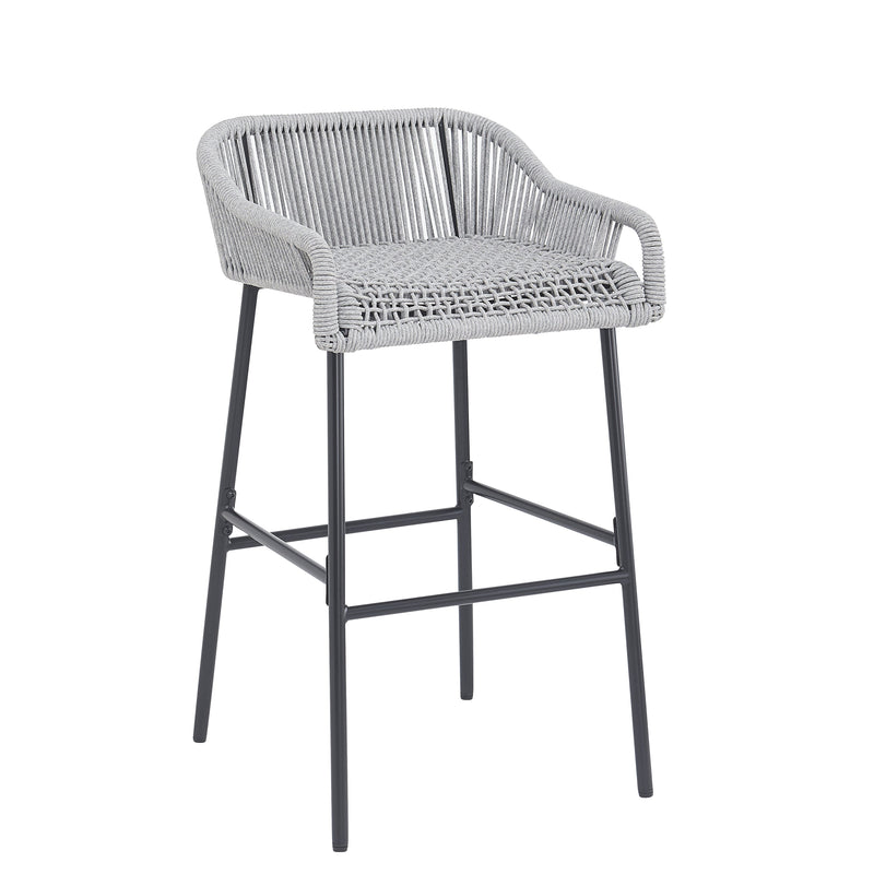Light Gray Rope Outdoor Bar Stool Set with UV Resistance - Set of 2, photo 4 of 14