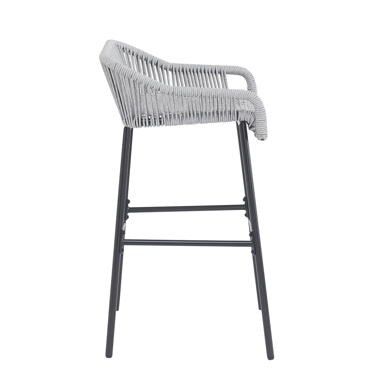 Light Gray Rope Outdoor Bar Stool Set with UV Resistance - Set of 2, photo 5 of 14