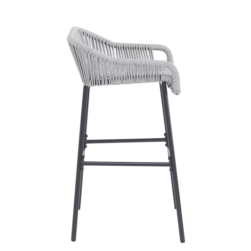 Light Gray Rope Outdoor Bar Stool Set with UV Resistance - Set of 2, photo 5 of 14