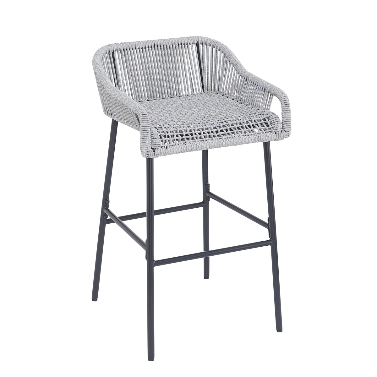 Light Gray Rope Outdoor Bar Stool Set with UV Resistance - Set of 2, photo 8 of 14