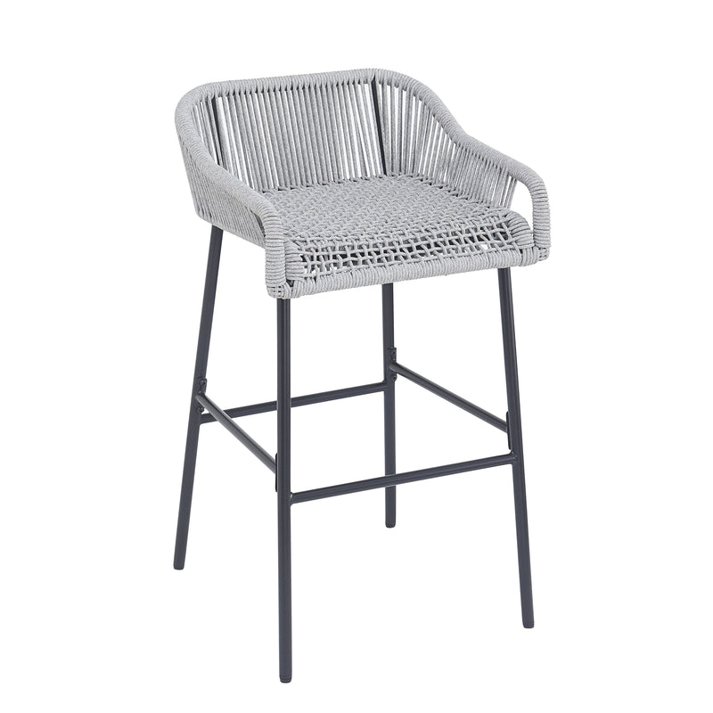 Light Gray Rope Outdoor Bar Stool Set with UV Resistance - Set of 2, photo 8 of 14