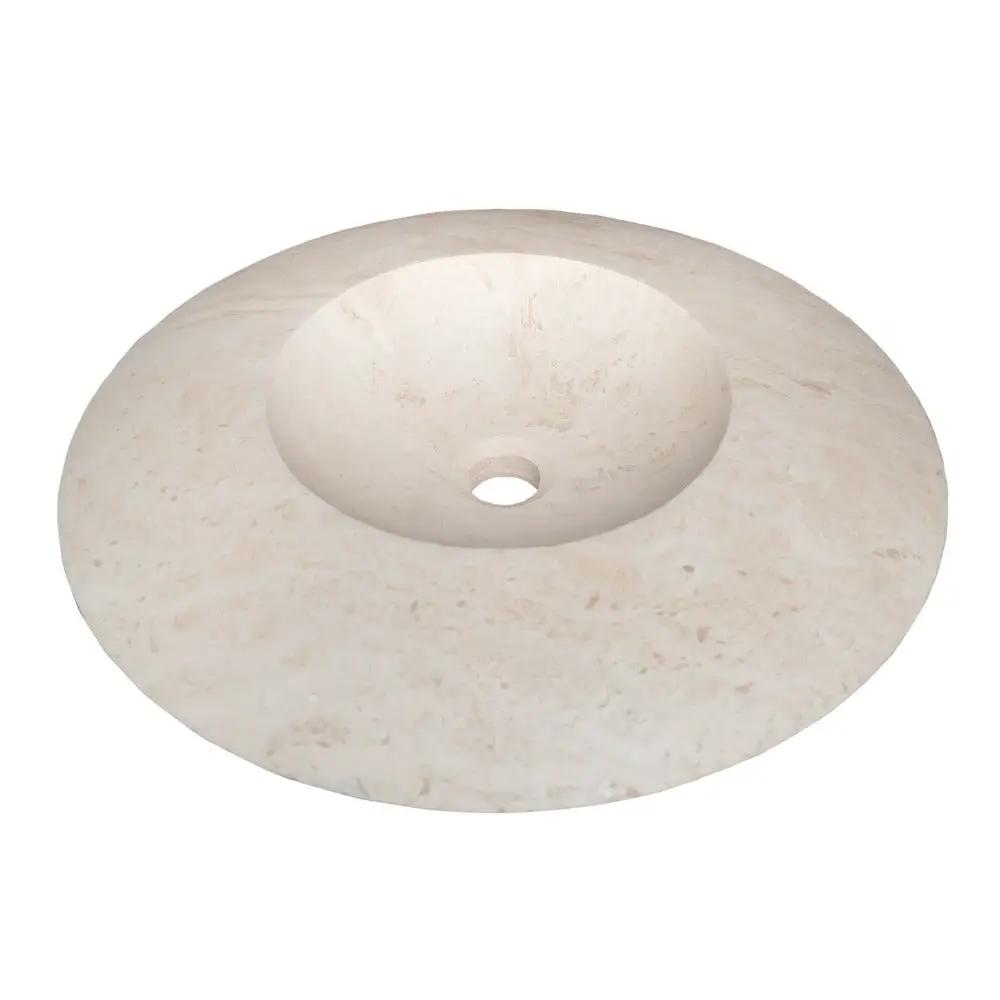 Light Travertine Natural Stone UFO Vessel Sink - 21x6 Honed Filled by GobekDesign