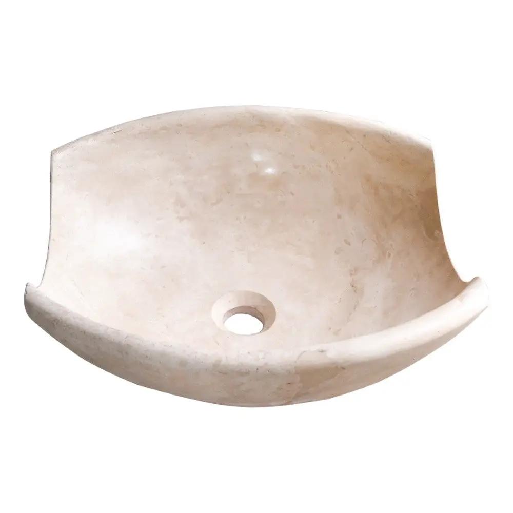 Travertine Natural Stone Vessel Sink Bowl Light Beige 16x16x6 by GobekDesign