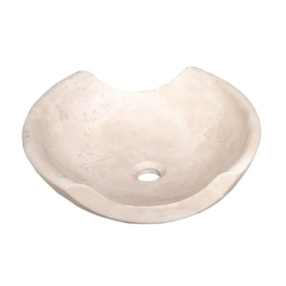 Travertine Natural Stone Vessel Sink Bowl Light Beige 16x16x6 by GobekDesign
