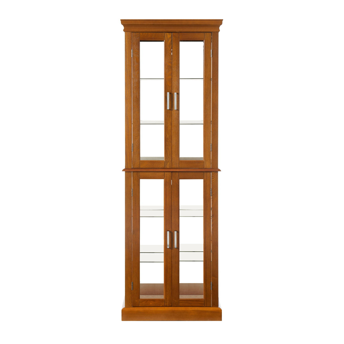 Lighted Curio Cabinet with Adjustable Shelves and Mirrored Back Panel - Dark Brown, Dark Red, Light Brown, photo 3 of 10