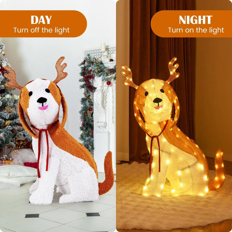Lighted Christmas Dog with LED Lights Ground Stakes and Cable Tiers by DirectDeals