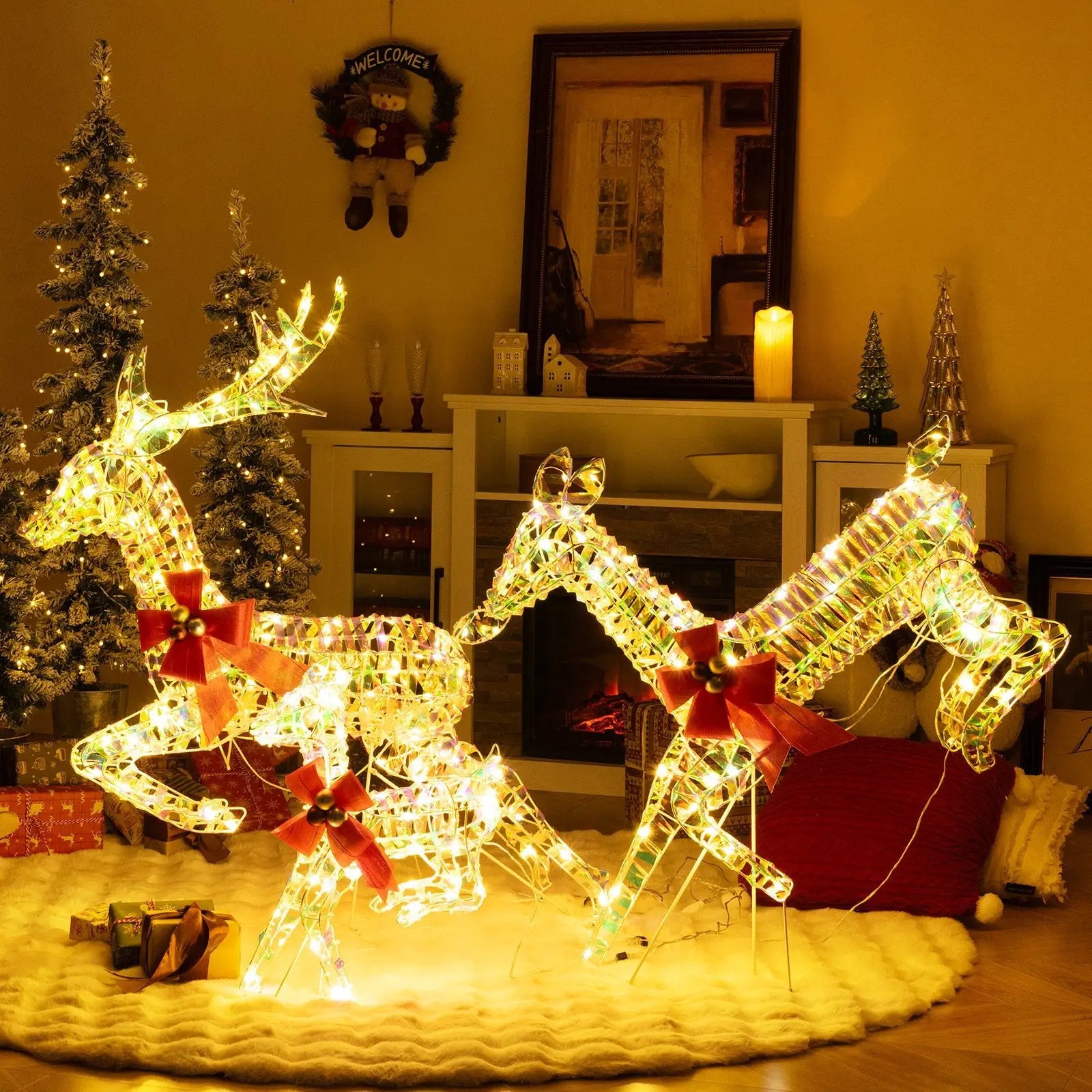 3-Piece Lighted Christmas Reindeer Family with LED Lights and Bows by DirectDeals