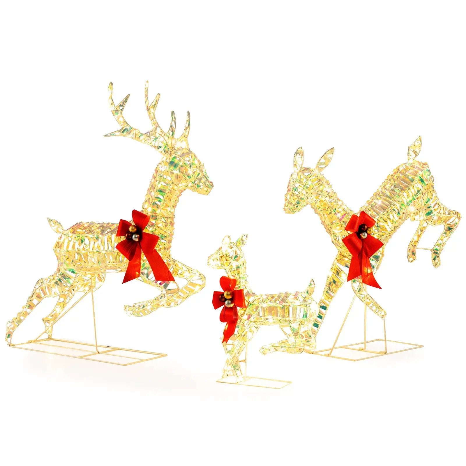 3-Piece Lighted Christmas Reindeer Family with LED Lights and Bows by DirectDeals