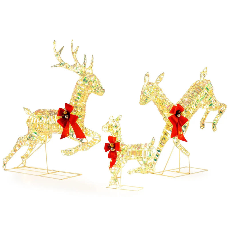 3-Piece Lighted Christmas Reindeer Family with LED Lights and Bows by DirectDeals