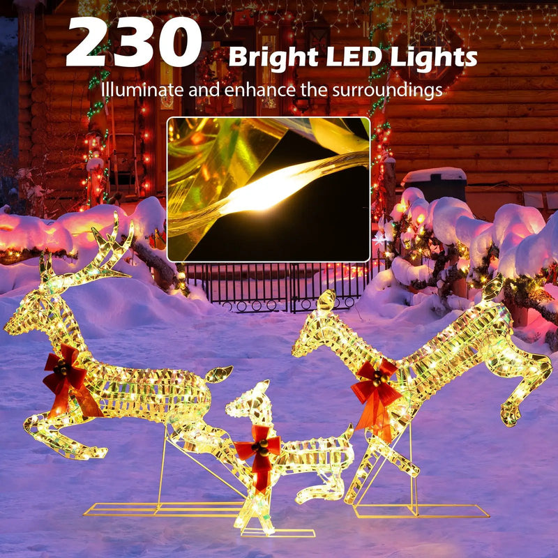 3-Piece Lighted Christmas Reindeer Family with LED Lights and Bows by DirectDeals