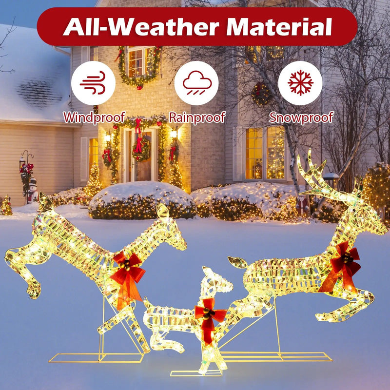 3-Piece Lighted Christmas Reindeer Family with LED Lights and Bows by DirectDeals