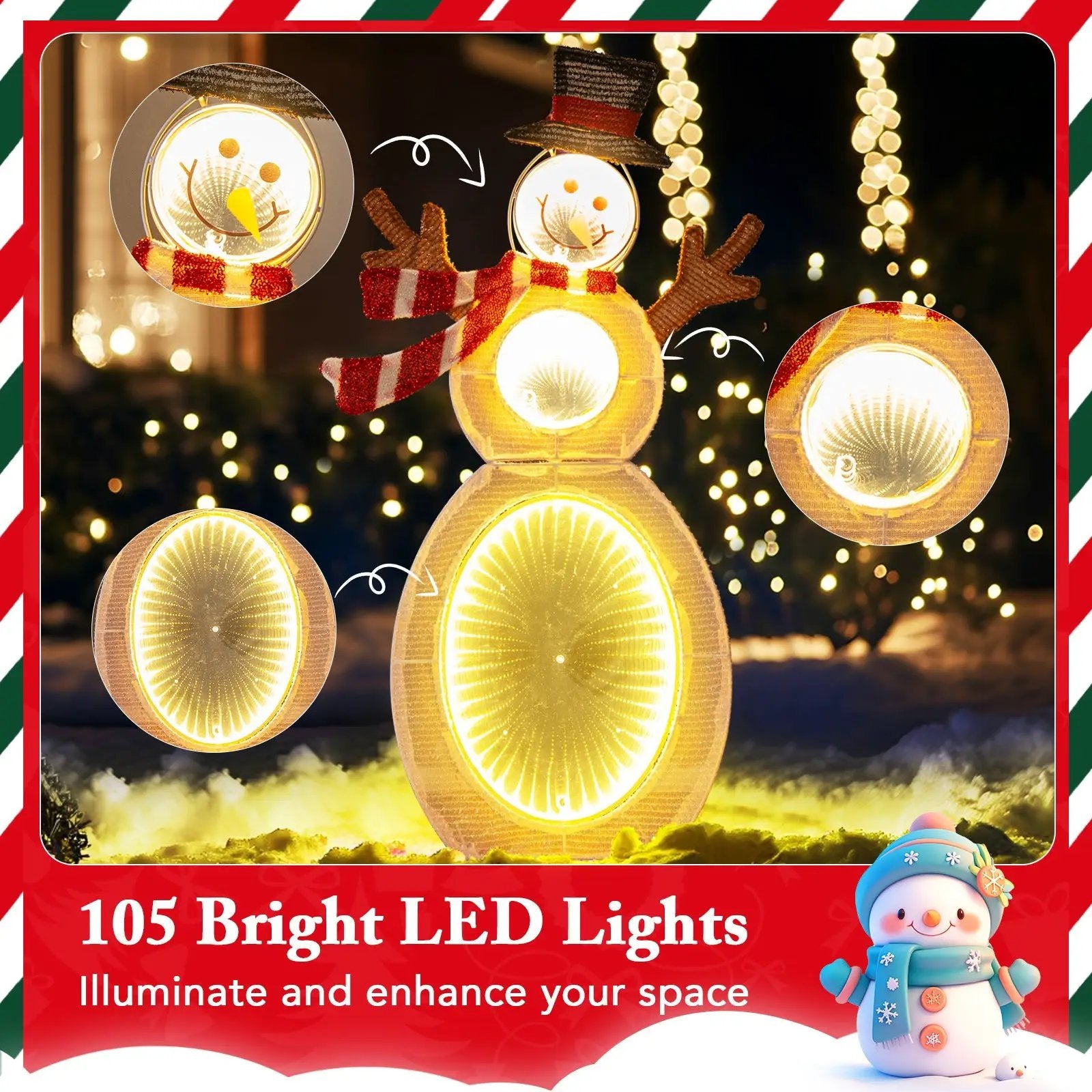 2.6 Feet Lighted Snowman with LED Lights and Metal Stand by DirectDeals